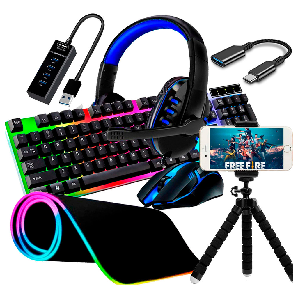 Kit Gamer Completo Mobilador Celula Teclado Mouse Rgb Tripe — Informática