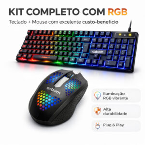 Kit Gamer Teclado Semi Mecânico ABNT2 Mouse RGB Ergonômico com fio PC — Informática