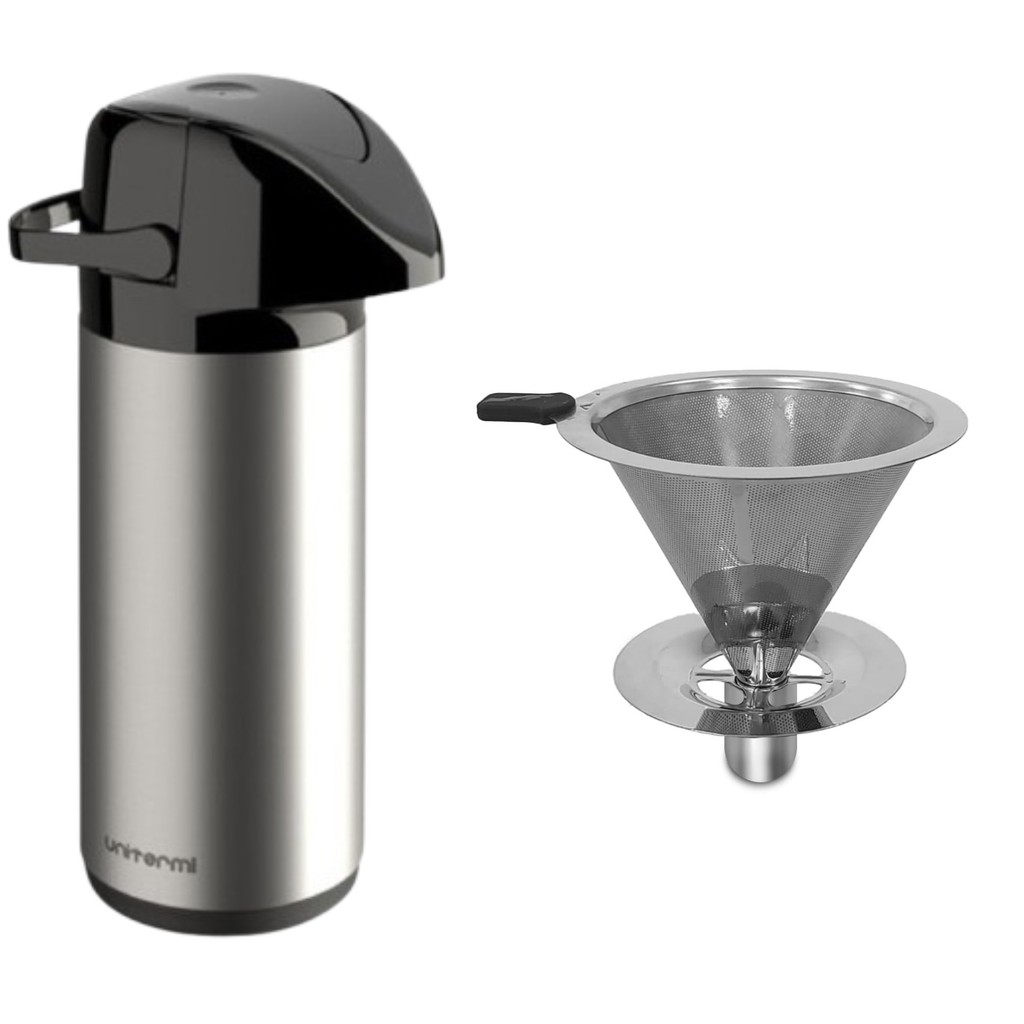 Kit Garrafa Térmica 1 Litro Inox Coador Ecológico Inox Unitermi