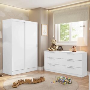 Kit Guarda-Roupa Infantil Max 2 Portas de Correr Cômoda Branco Madesa