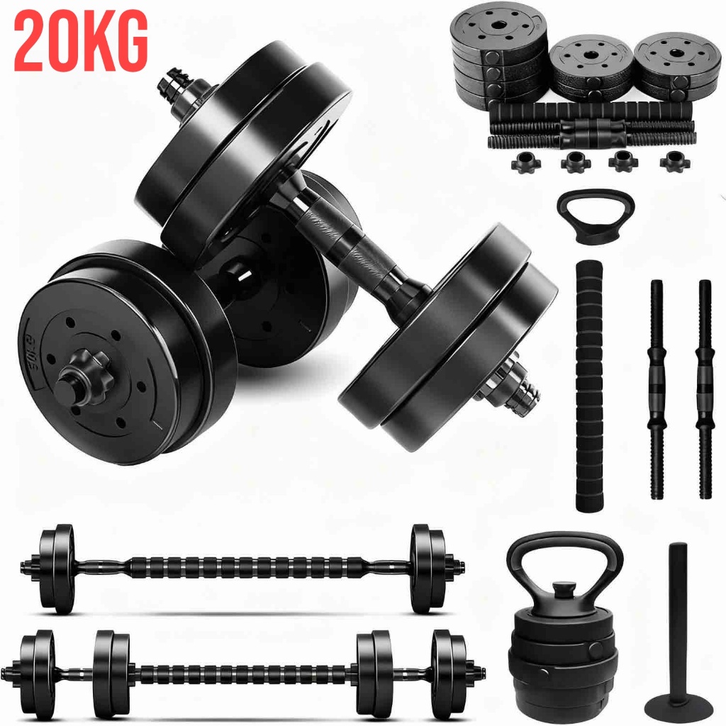 Kit Halteres Anilhas Barras e Kettlebell Ajustável Black até 20kg