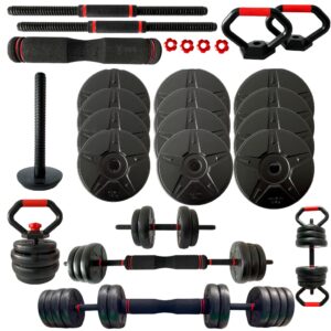 Kit Halteres Musculação Kettlebell Barra Anilhas 6 em 1 Peso 20kg