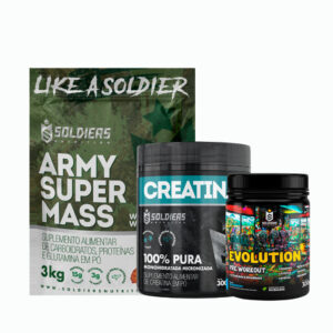 Kit Hipercalórico Army Super Mass 3kg Creatina 300g Pré Treino