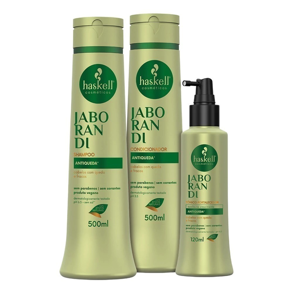 Kit Jaborandi Antiqueda Haskell Shampoo e Condicionador 500ml Tônico