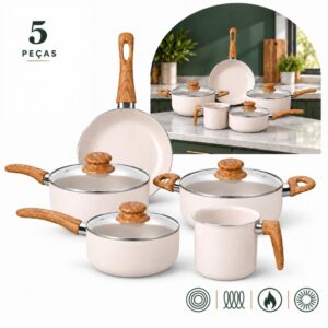 Kit Jogo 5 Peças Panelas Fogão Indução Elétrico Gás Conjunto