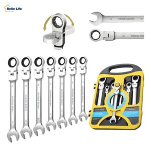 Kit Jogo Chave Combinada Com Catraca Articulada 7 Peças Aço Cromado