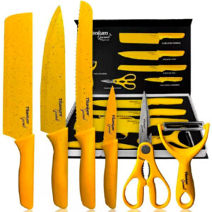 Kit Jogo De Facas Faqueiro Gourmet De 6 Peças Aço Inox Amarelo