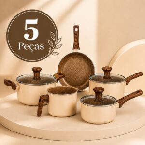 Kit Jogo de Panelas 5 Peças Mimo Style Pratic Cook Crema Antiaderente