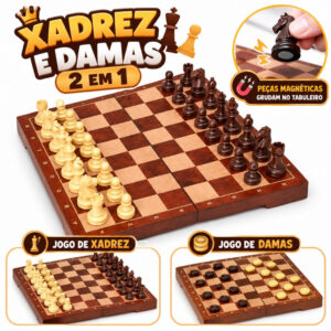 Kit Jogo De Tabuleiro 2 Em 1 Xadrez Dama Magnético Estratégia