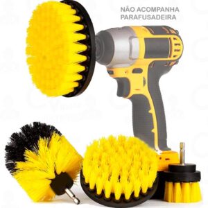 Kit Jogo Escovas Rotativa 3 Peças Para Limpeza Geral Casa Carro Moto