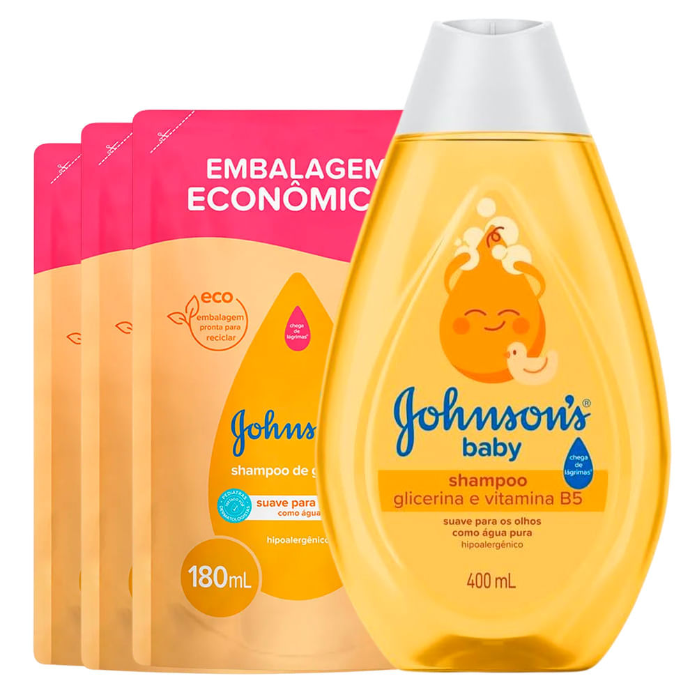 Kit Johnson's Baby 3 Shampoo Infantil Refil 180ml 1 Shampoo Infantil