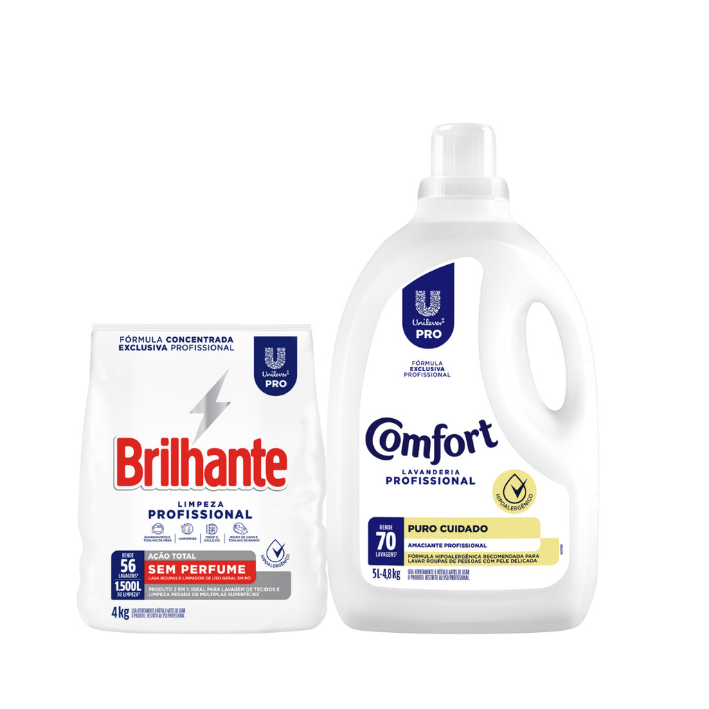 Kit Lava Roupas Sem Perfume Brilhante 4kg Amaciante Comfort 5L