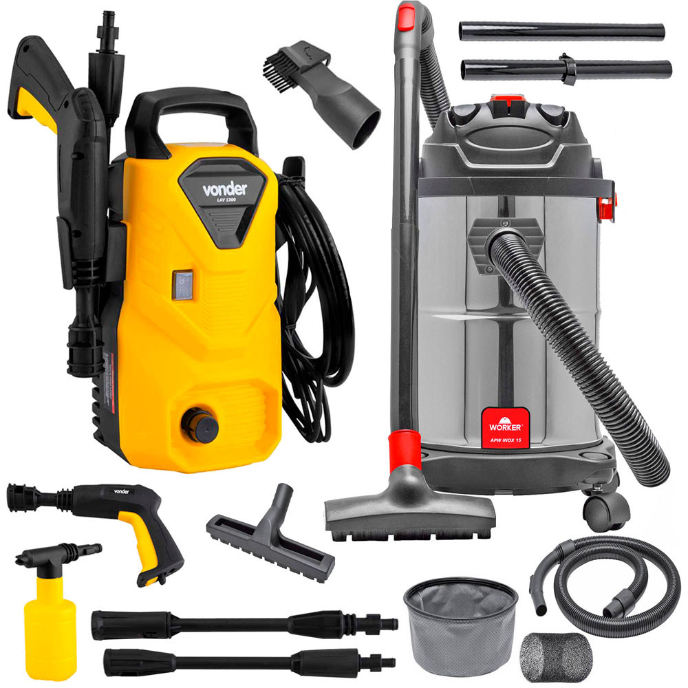 Kit Lavadora de Alta Pressão Vonder 1200W e 1 Aspirador de Pó e Água