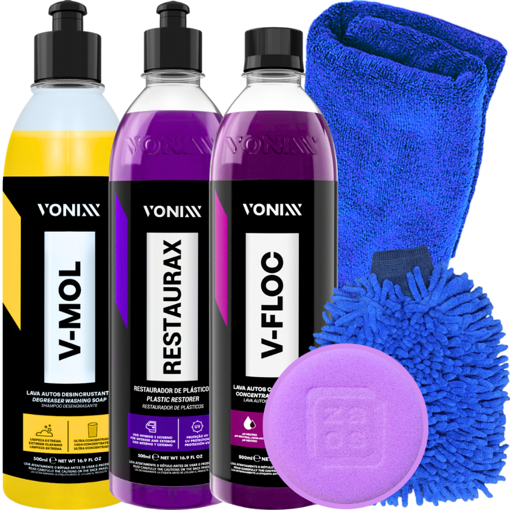 Kit Lavagem Automotiva Shampoo V-Floc V-Mol Restaurax Vonixx