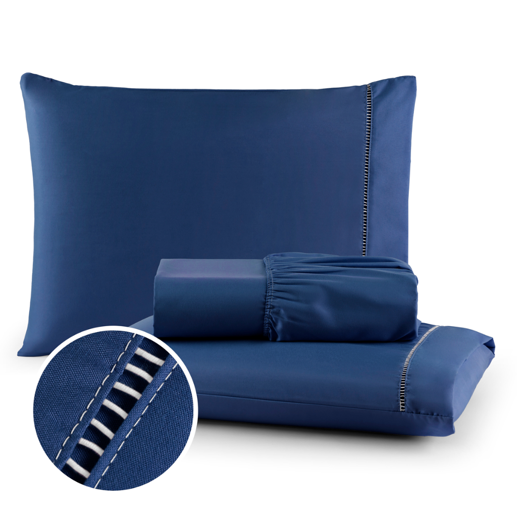 Kit Lençol Queen 03 Peças Jogo de Cama Com Elastico Fronhas em Ponto