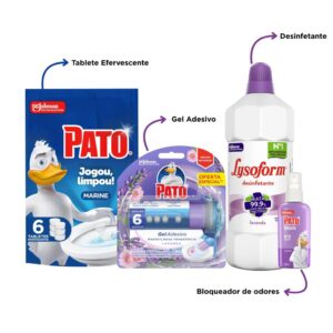 Kit Limpeza Lavanda Lysoform 1L Gel Adesivo Pato 38g Pato Block 60ml