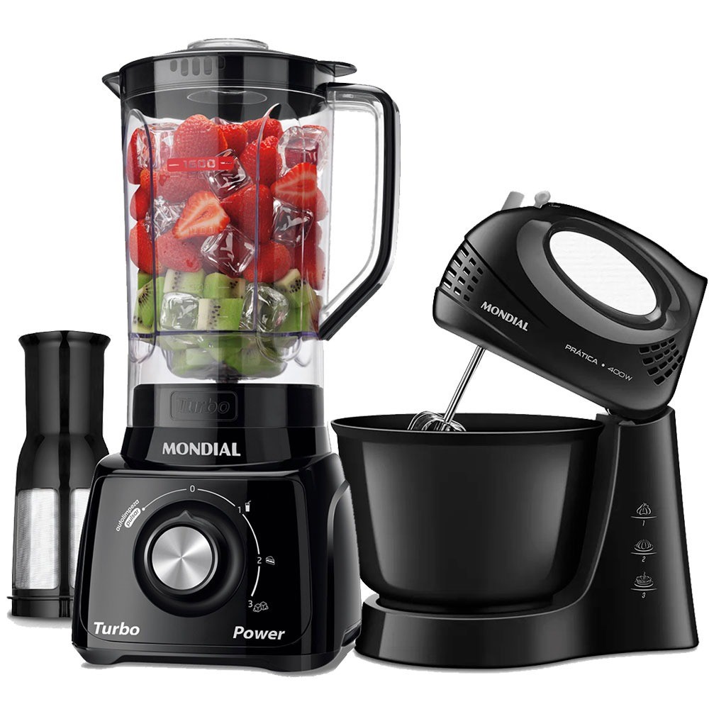 Kit Liquidificador 550W Turbo Power Batedeira 400W Prática Mondial