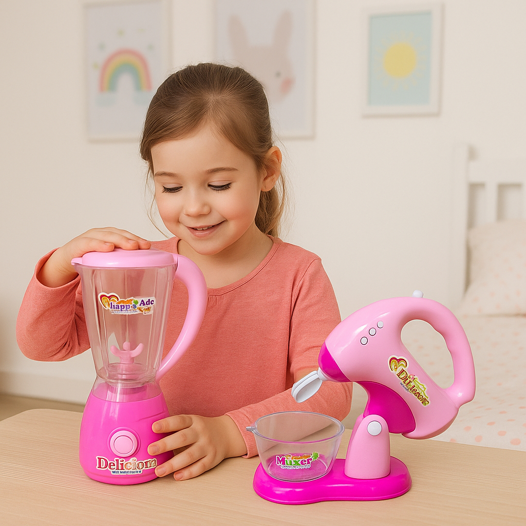 Kit Liquidificador E Batedeira Infantil Com Luz E Som Cozinha Faz de — Eletroportáteis