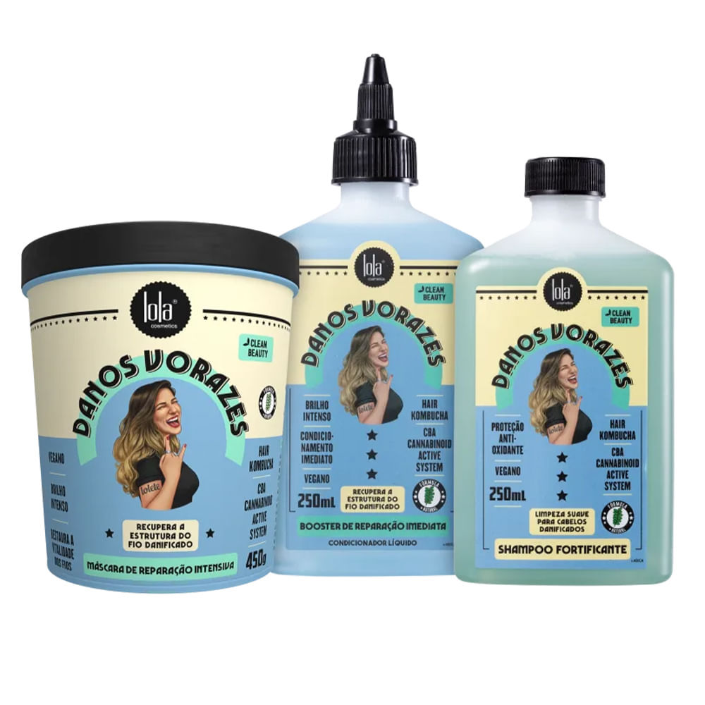 Kit Lola Cosmetics Danos Vorazes Shampoo Condicionador 250ml Máscara