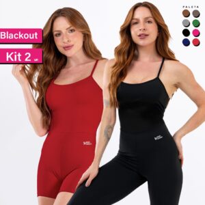 Kit Macaquinho Fitness Feminino Macacão Costa Nua Blackout Alcinha