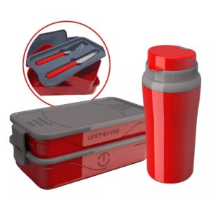 Kit Marmita Organizadora Fit Copo 650ml Unitermi Vermelho