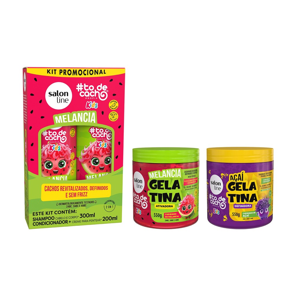 Kit Melancia e Açaí com Shampoo Condicionador e 2 Gelatinas #todecacho