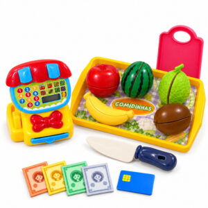 Kit Mercadinho Infantil 10 Peças Frutas Legumes Cortar Velcro Faca