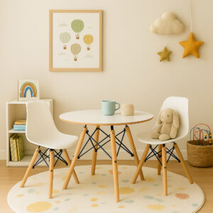Kit Mesa Infantil Eames 60cm com 2 Cadeiras para Quarto e