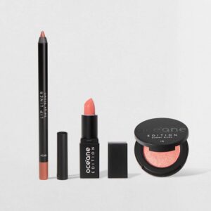 Kit Mini Batom Rosa Mini Blush Cintilante Lápis de Contorno Labial