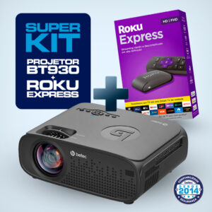 Kit Mini Projetor Betec Full HD 2700 Lumens Roku Stick Smart Wifi