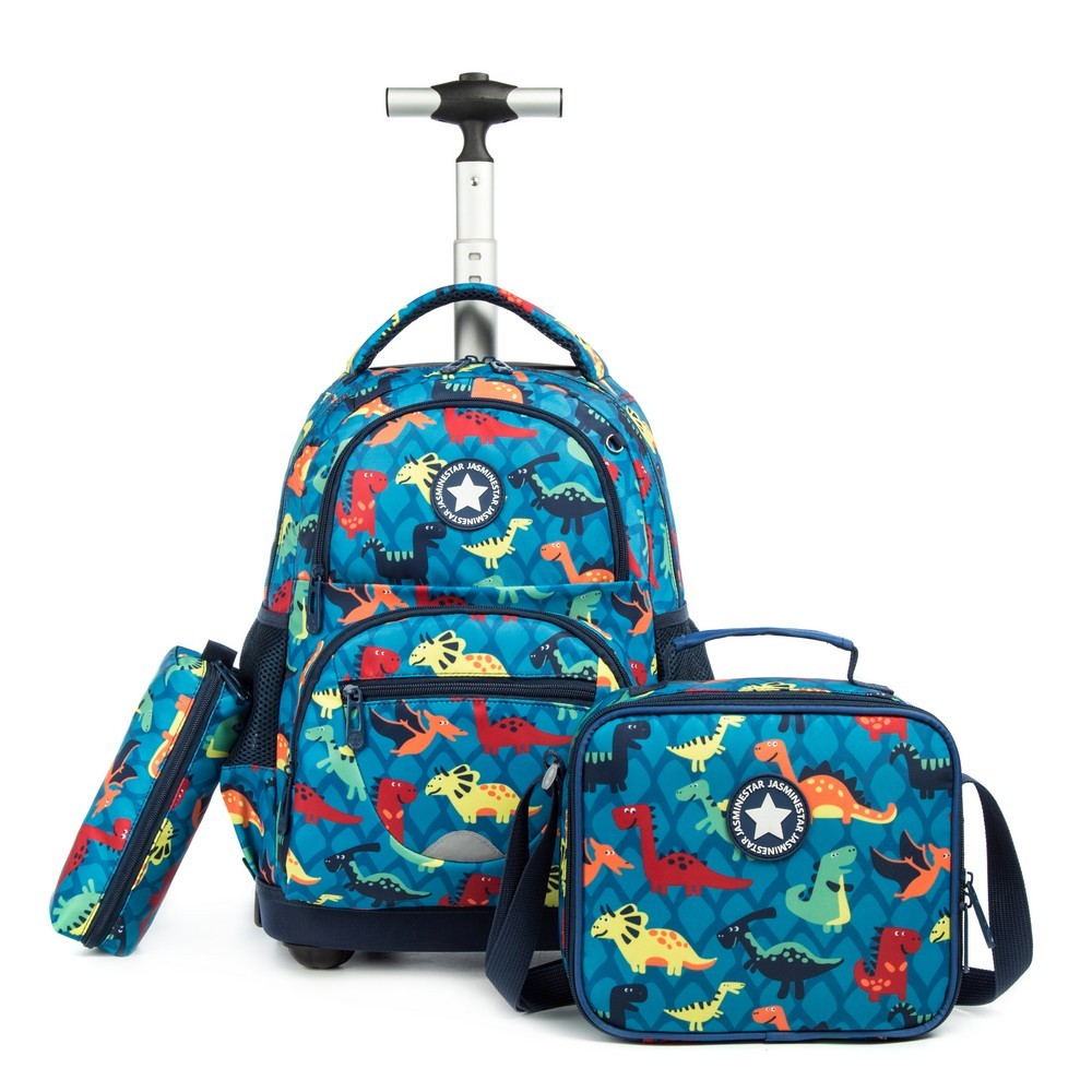 Kit Mochila Azul Lancheira Estojo Lequeen Escolar Infantil Rodinhas — Bolsas e Mochilas