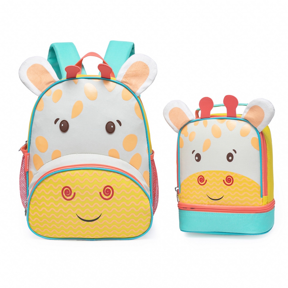 Kit Mochila Bolsa Escolar Lancheira Espaçosa Girafa Infantil