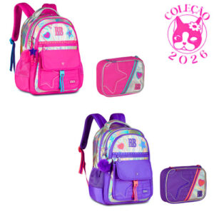 Kit Mochila de Costas Com e Estojo Rebecca Bonbon Shine Clio Style