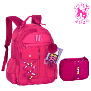 Kit Mochila de Costas com par de cadarços e Estojo Rebecca Bonbon
