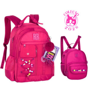 Kit Mochila de Costas com par de cadarços e Lancheira Rebecca Bonbon