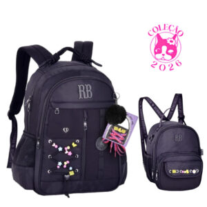 Kit Mochila de Costas com par de cadarços e Lancheira Rebecca Bonbon