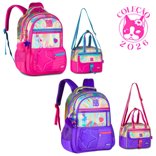 Kit Mochila de Costas e Lancheira Rebecca Bonbon Holo Shine Clio Style