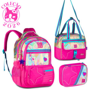 Kit Mochila de Costas ,Lancheira e Estojo Rebecca Bonbon Holo Shine