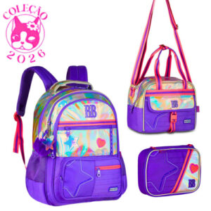 Kit Mochila de Costas ,Lancheira e Estojo Rebecca Bonbon Holo Shine — Bolsas e Mochilas