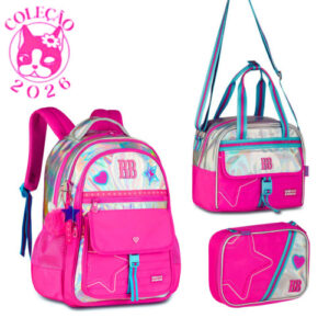 Kit Mochila de Costas ,Lancheira e Estojo Rebecca Bonbon Shine