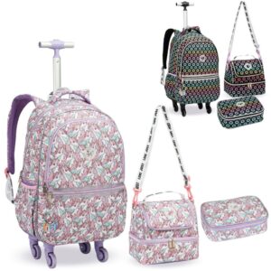 Kit Mochila de Rodas Lancheira Estojo Material Escolar 3 Pçs Feminina