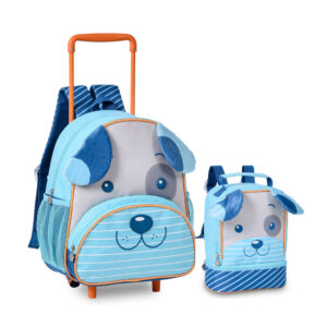 Kit Mochila de Rodinha e Lancheira Infantil Pets Clio Style Cor:AZUL