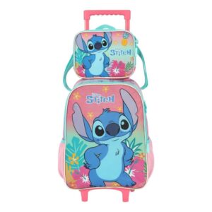 Kit Mochila de Rodinha e Lancheira Stitch e Angel Luxcel