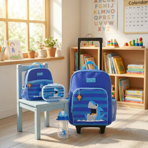 Kit Mochila de Rodinha Infantil Lancheira Térmica Pote Garrafa Jacki