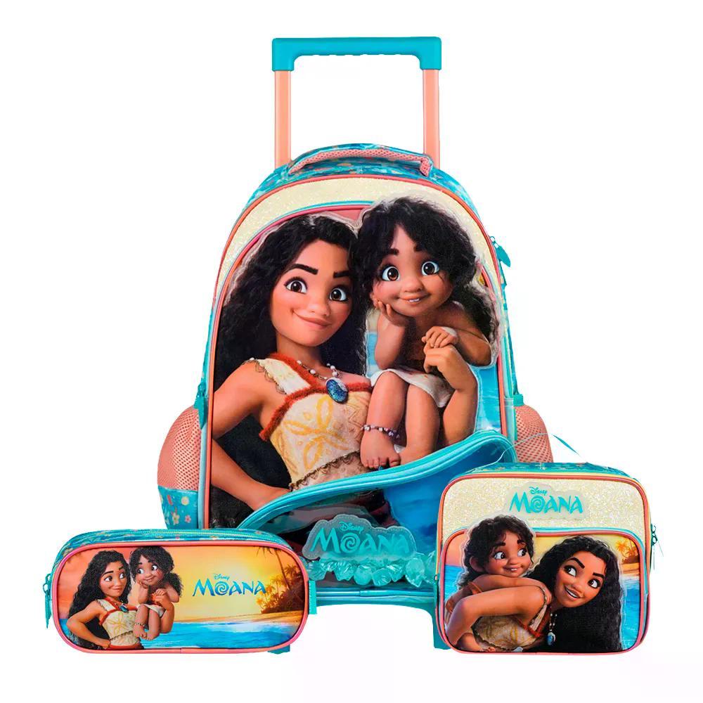 Kit Mochila de Rodinha, Lancheira e Estojo Moana