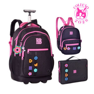 Kit Mochila de Rodinhas Com lancheira e Estojo 96 Pens Rebecca Bonbon