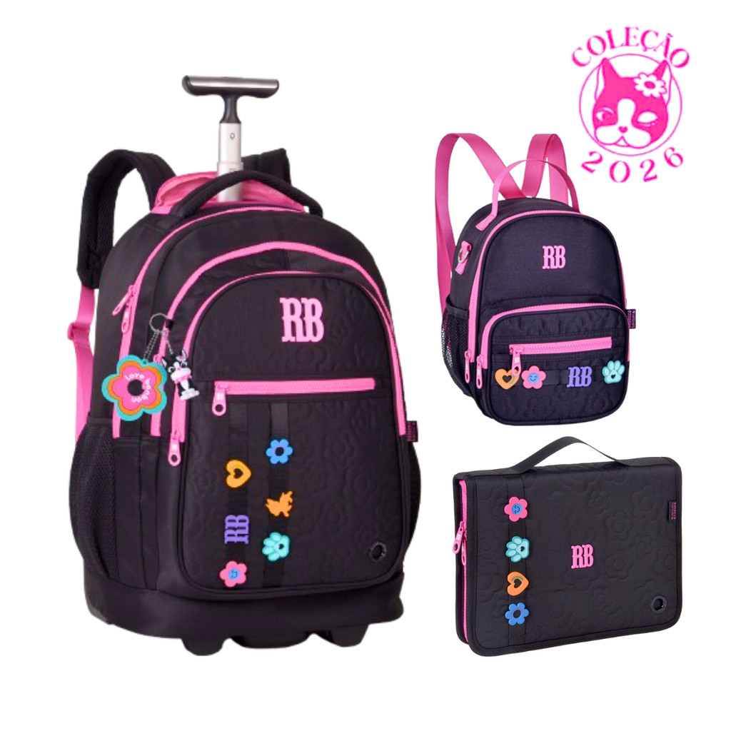 Kit Mochila de Rodinhas Com lancheira e Estojo 96 Pens Rebecca Bonbon