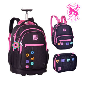 Kit Mochila de Rodinhas Com lancheira e Estojo Rebecca Bonbon Flower