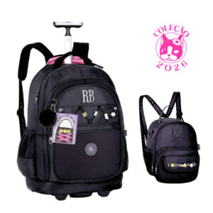 Kit Mochila de Rodinhas Com par de Cadarços e Lancheira Rebecca
