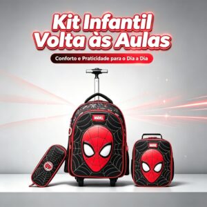 Kit Mochila de Rodinhas Spider Man Lancheira Estojo Escolar Infantil